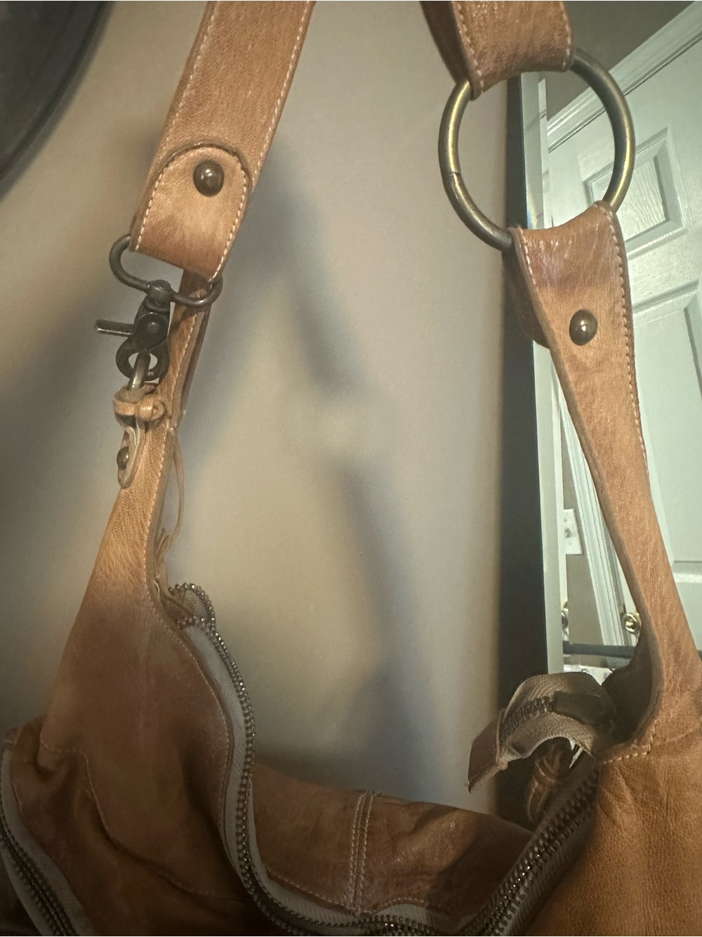 Tan Leather Multi-Zip Shoulder Bag - Picture 2 of 6
